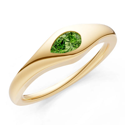 Peridot Flush-Set Pear Gemstone Mini Signet Ring