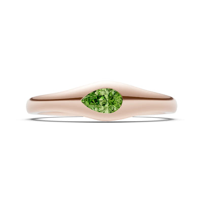 Peridot Flush-Set Pear Gemstone Mini Signet Ring