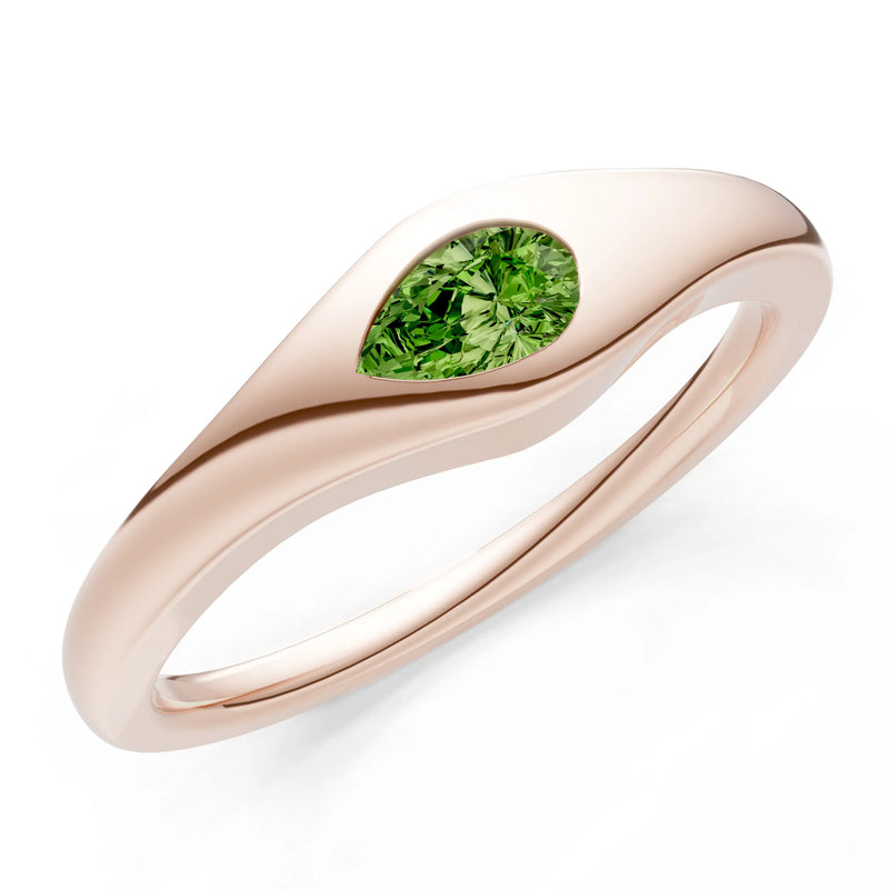 Peridot Flush-Set Pear Gemstone Mini Signet Ring