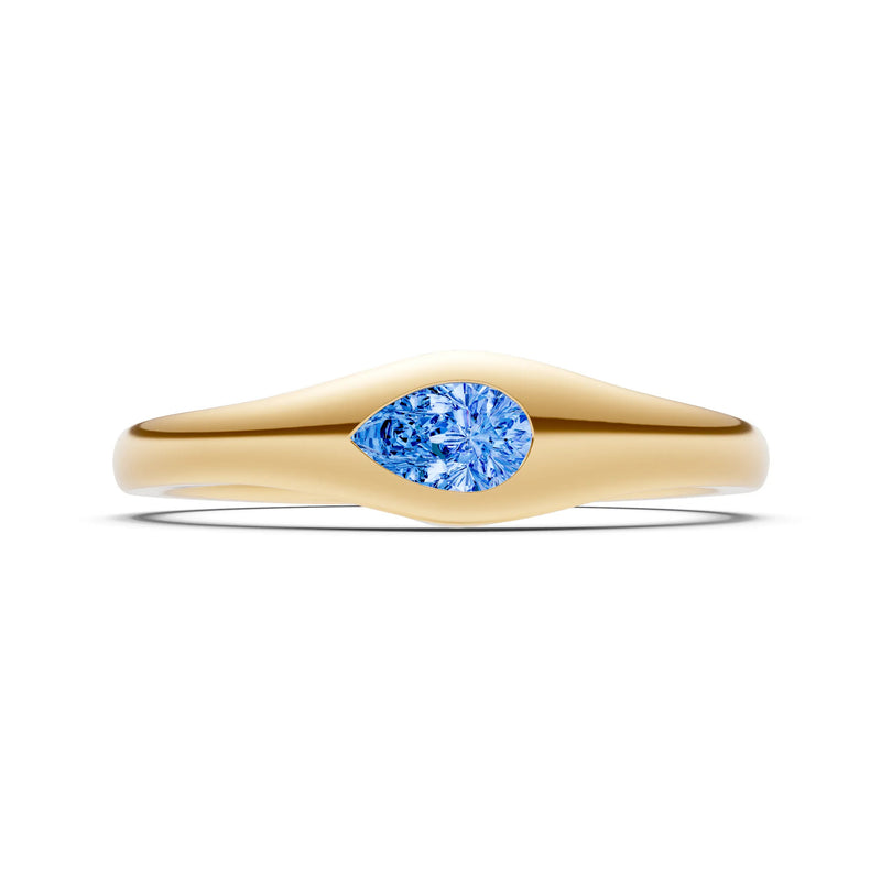 Swiss Blue Topaz Flush-Set Pear Gemstone Mini Signet Ring