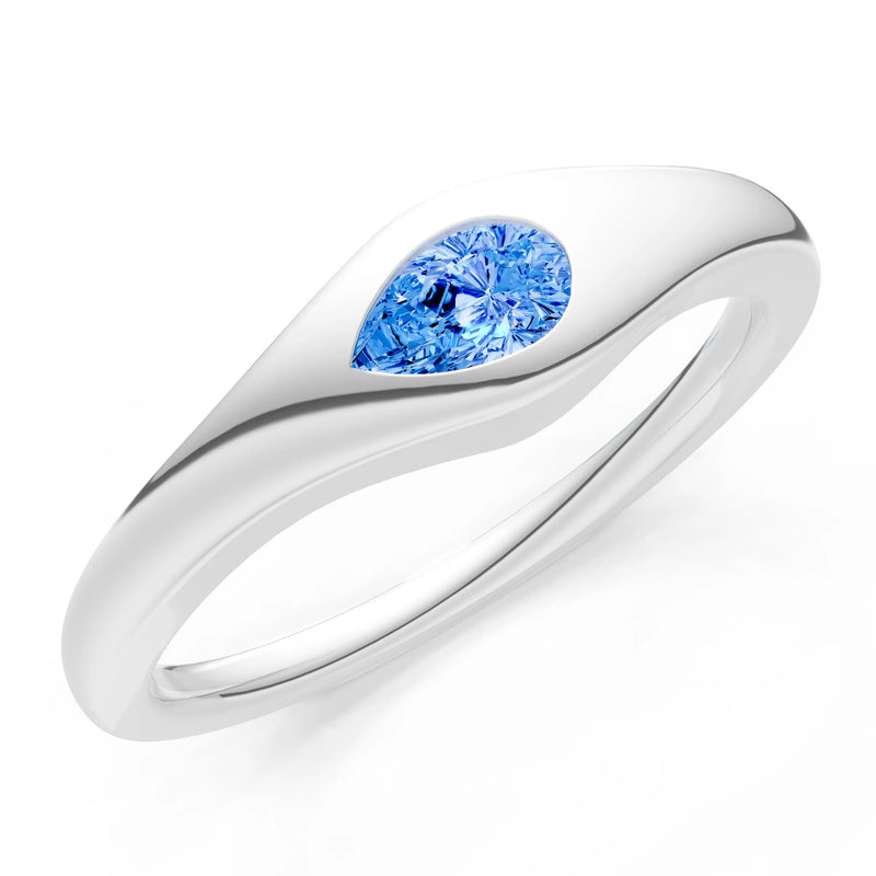 Swiss Blue Topaz Flush-Set Pear Gemstone Mini Signet Ring
