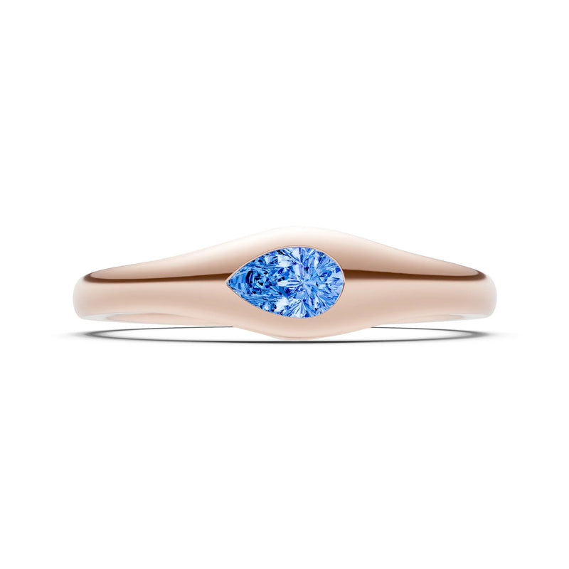 Swiss Blue Topaz Flush-Set Pear Gemstone Mini Signet Ring