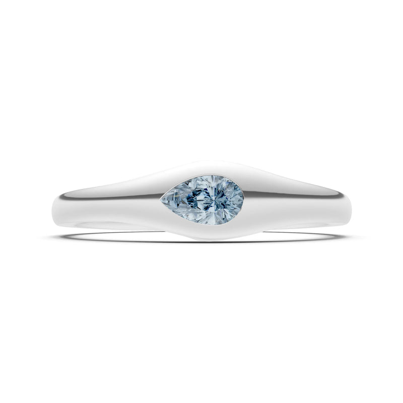 Aquamarine Flush-Set Pear Gemstone Mini Signet Ring