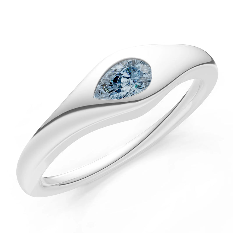 Aquamarine Flush-Set Pear Gemstone Mini Signet Ring