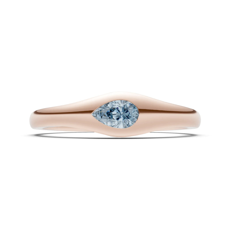 Aquamarine Flush-Set Pear Gemstone Mini Signet Ring