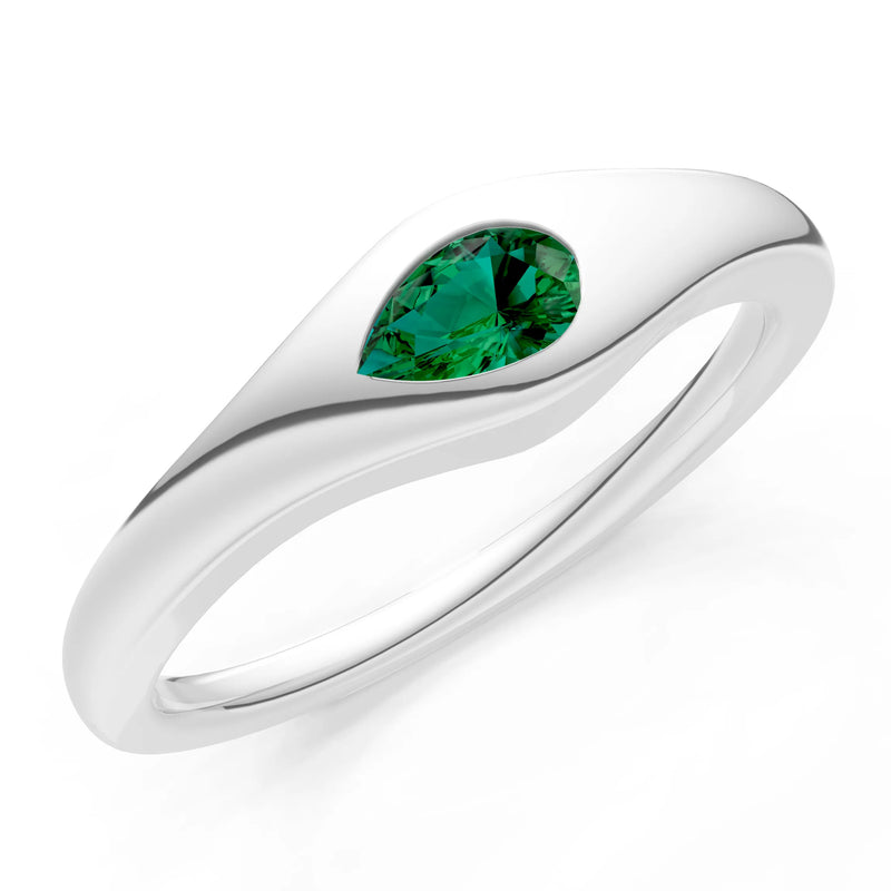 Pear Gemstone Inlaid Mini Signet Ring
