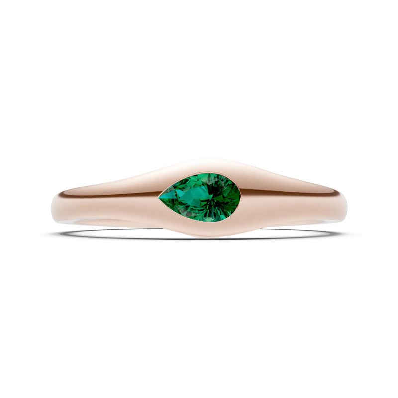 Emerald Flush-Set Pear Gemstone Mini Signet Ring