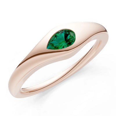 Emerald Flush-Set Pear Gemstone Mini Signet Ring
