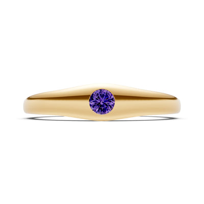 Amethyst Flush-Set Round Gemstone Mini Signet Ring