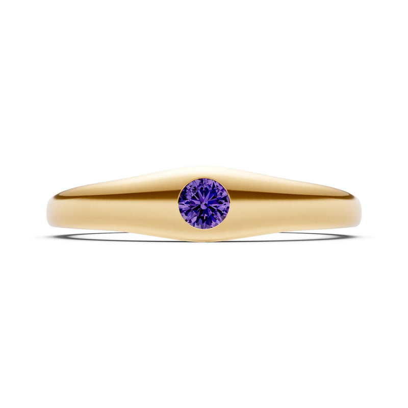 Amethyst Flush-Set Round Gemstone Mini Signet Ring