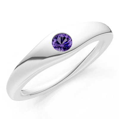 Round Gemstone Inlaid Mini Signet Ring
