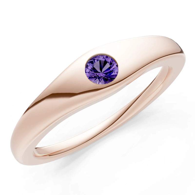 Round Gemstone Inlaid Mini Signet Ring