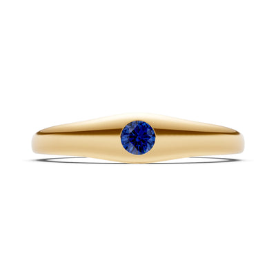 Blue Sapphire Flush-Set Round Gemstone Mini Signet Ring