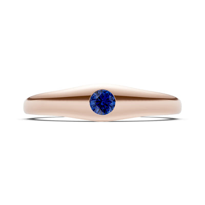 Blue Sapphire Flush-Set Round Gemstone Mini Signet Ring