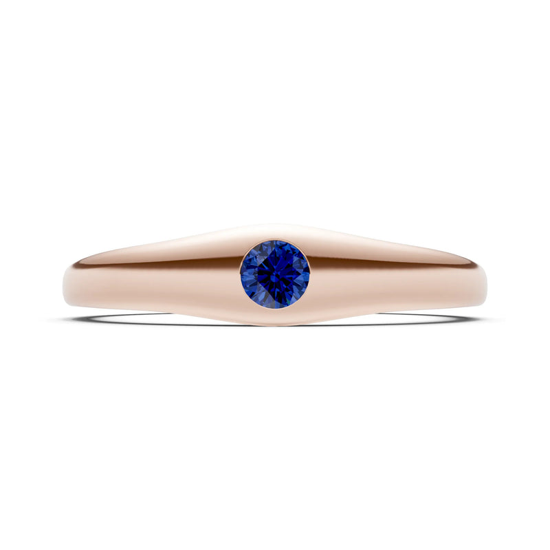 Blue Sapphire Flush-Set Round Gemstone Mini Signet Ring
