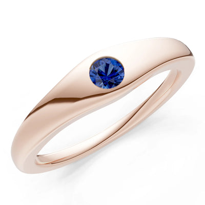 Blue Sapphire Flush-Set Round Gemstone Mini Signet Ring