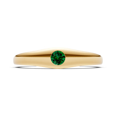 Emerald Flush-Set Round Gemstone Mini Signet Ring