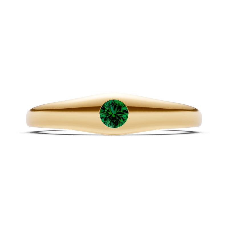 Emerald Flush-Set Round Gemstone Mini Signet Ring