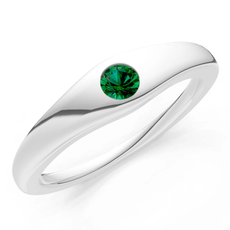 Round Gemstone Inlaid Mini Signet Ring
