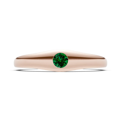 Emerald Flush-Set Round Gemstone Mini Signet Ring