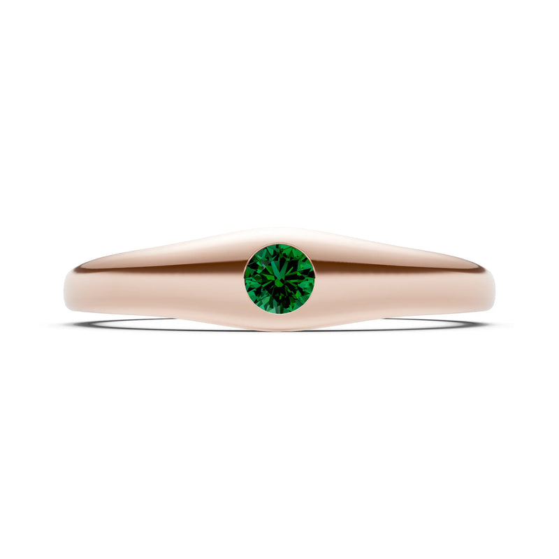 Emerald Flush-Set Round Gemstone Mini Signet Ring