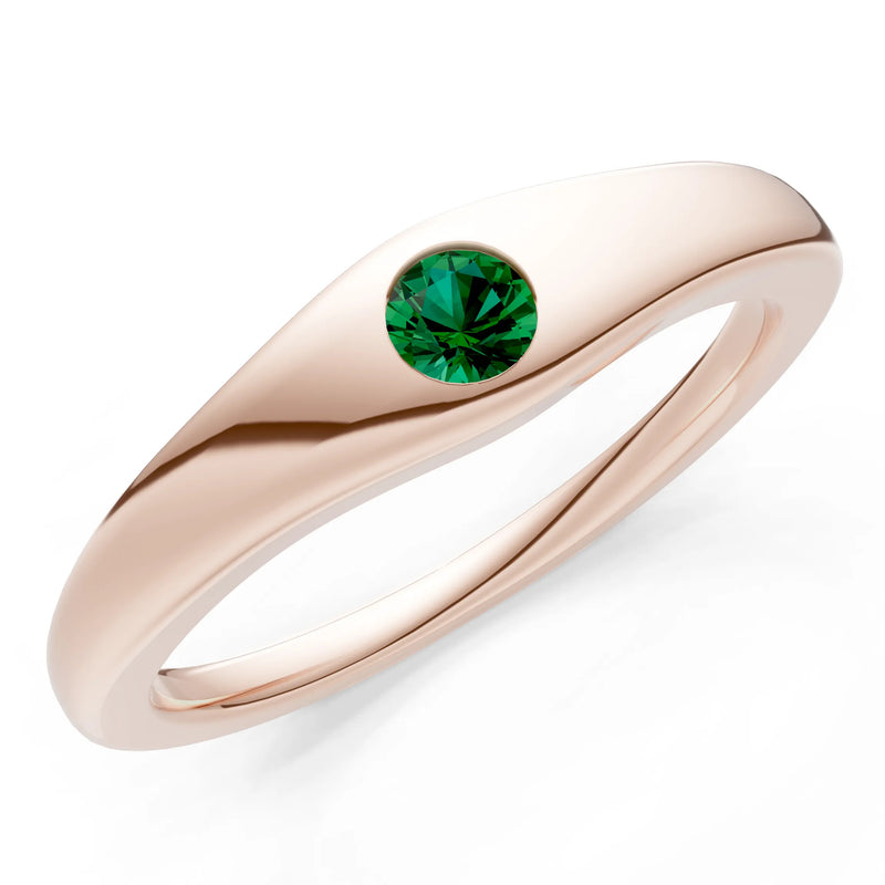 Emerald Flush-Set Round Gemstone Mini Signet Ring