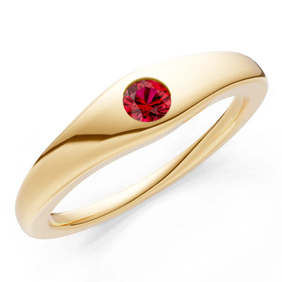 Round Gemstone Inlaid Mini Signet Ring