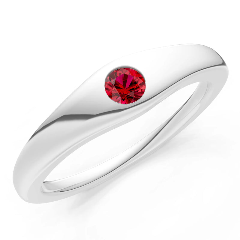 Round Gemstone Inlaid Mini Signet Ring