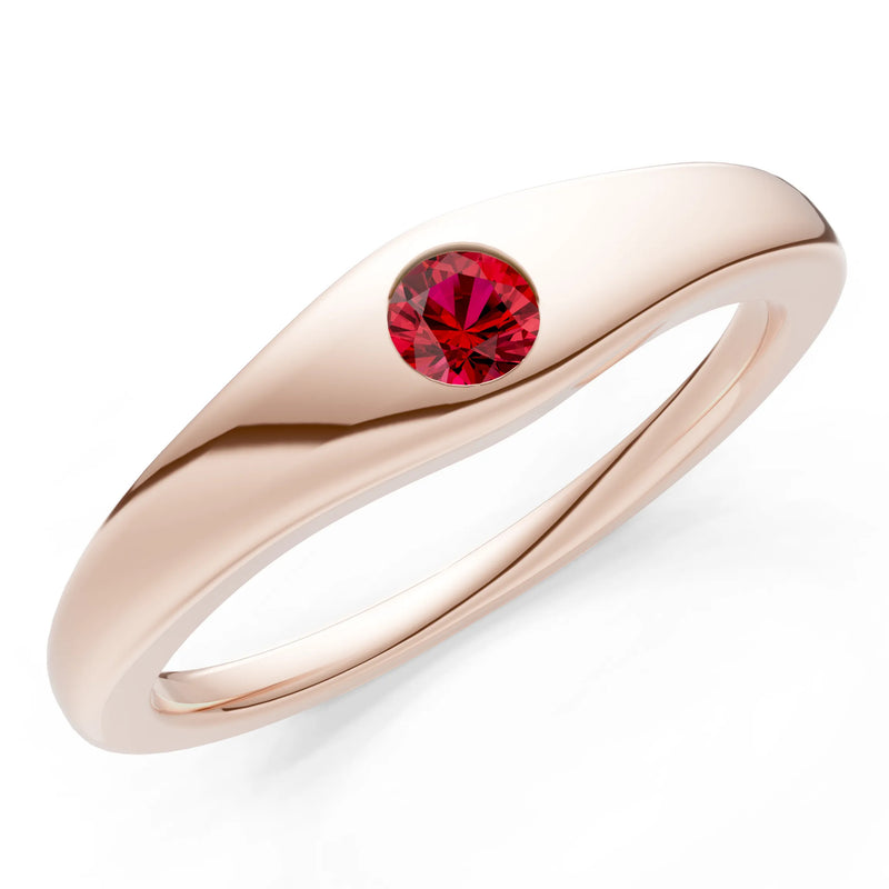 Round Gemstone Inlaid Mini Signet Ring