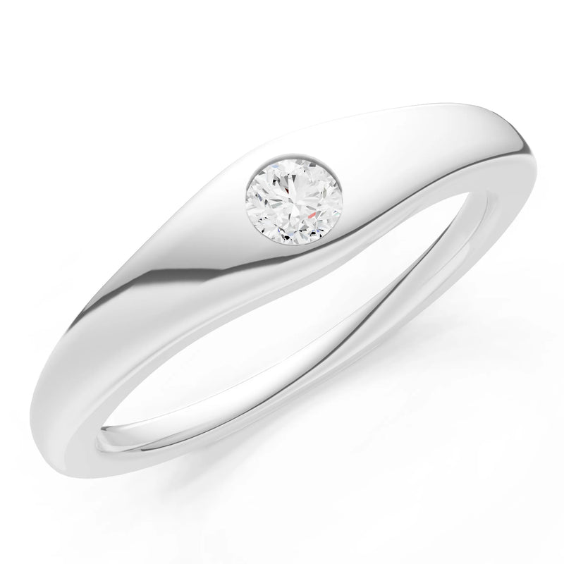 Diamond Flush-Set Round Gemstone Mini Signet Ring