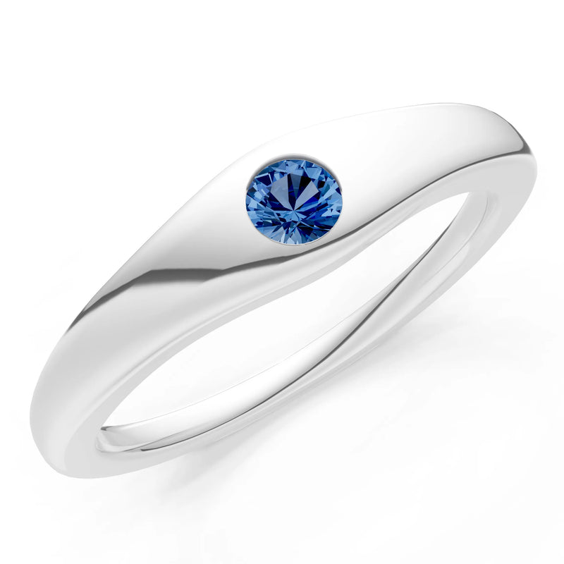 Round Gemstone Inlaid Mini Signet Ring