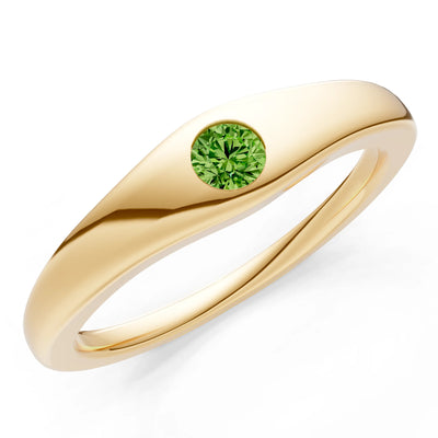 Peridot Flush-Set Round Gemstone Mini Signet Ring