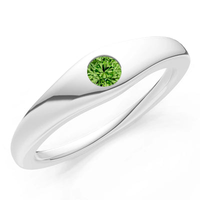 Round Gemstone Inlaid Mini Signet Ring