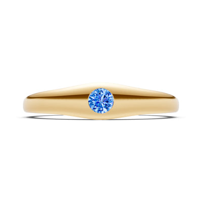 Swiss Blue Topaz Flush-Set Round Gemstone Mini Signet Ring