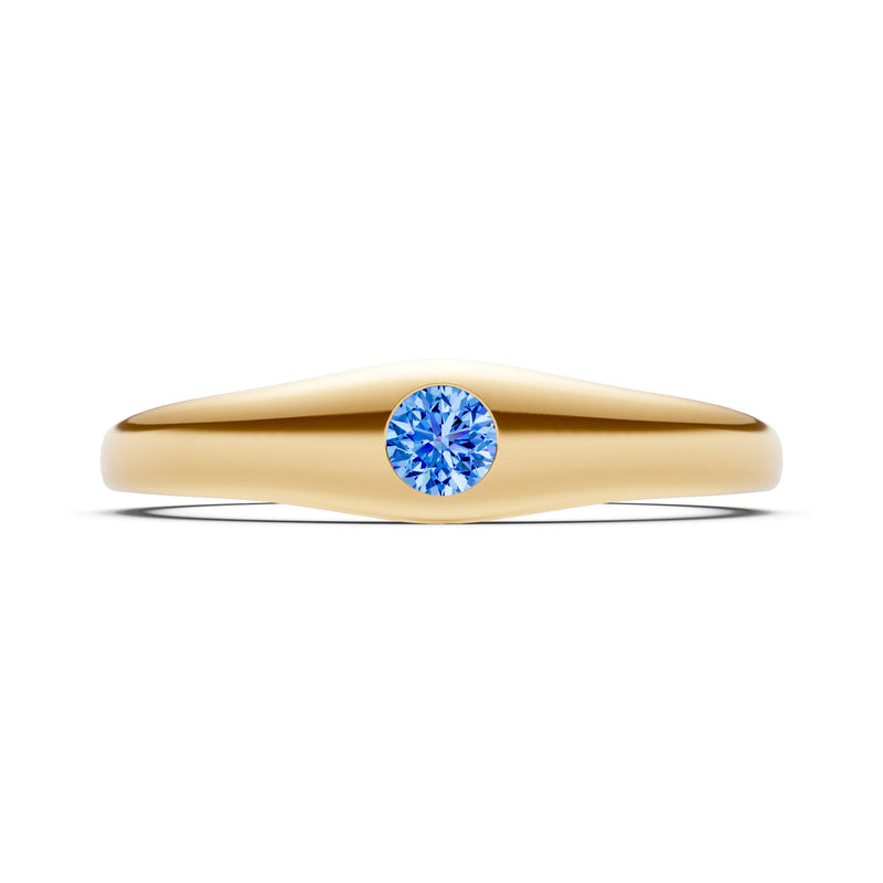 Swiss Blue Topaz Flush-Set Round Gemstone Mini Signet Ring