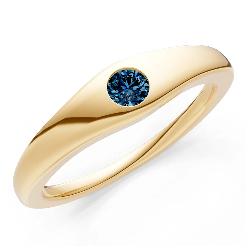 Round Gemstone Inlaid Mini Signet Ring