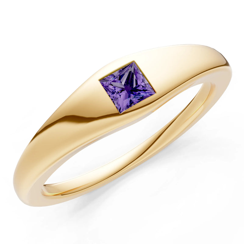 Princess Cut Gemstone Inlaid Mini Signet Ring