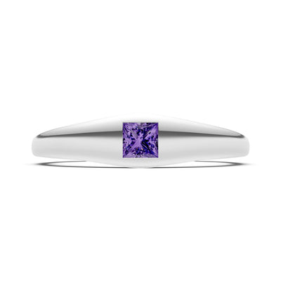Princess Cut Gemstone Inlaid Mini Signet Ring