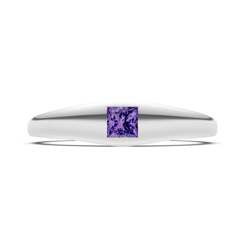 Princess Cut Gemstone Inlaid Mini Signet Ring