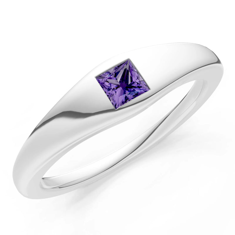 Princess Cut Gemstone Inlaid Mini Signet Ring