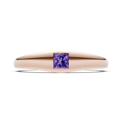 Princess Cut Gemstone Inlaid Mini Signet Ring