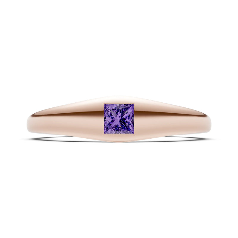 Princess Cut Gemstone Inlaid Mini Signet Ring