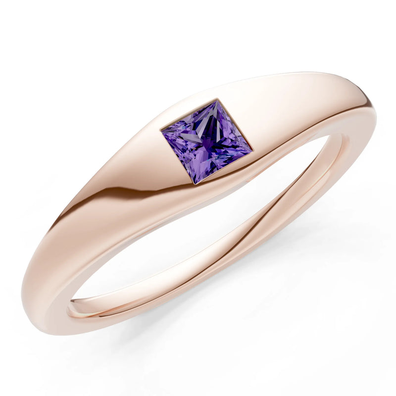 Princess Cut Gemstone Inlaid Mini Signet Ring
