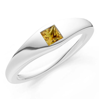 Princess Cut Gemstone Inlaid Mini Signet Ring