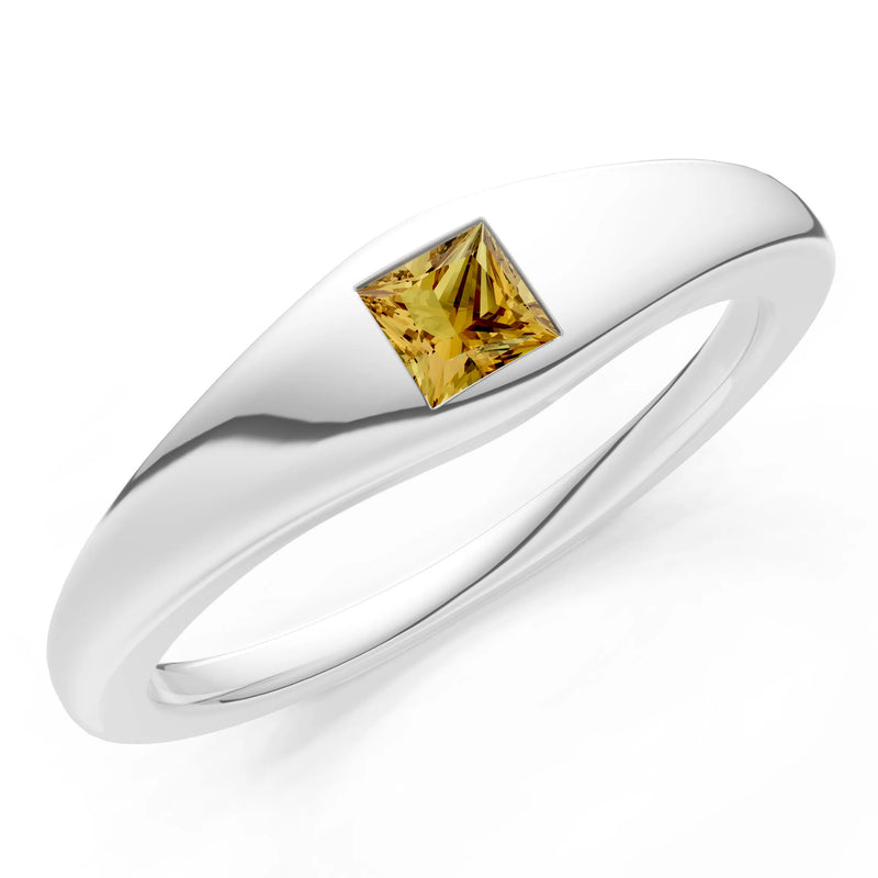 Princess Cut Gemstone Inlaid Mini Signet Ring