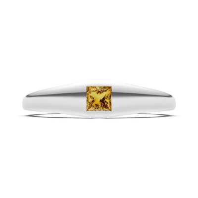Citrine Flush-Set Princess Cut Gemstone Mini Signet Ring