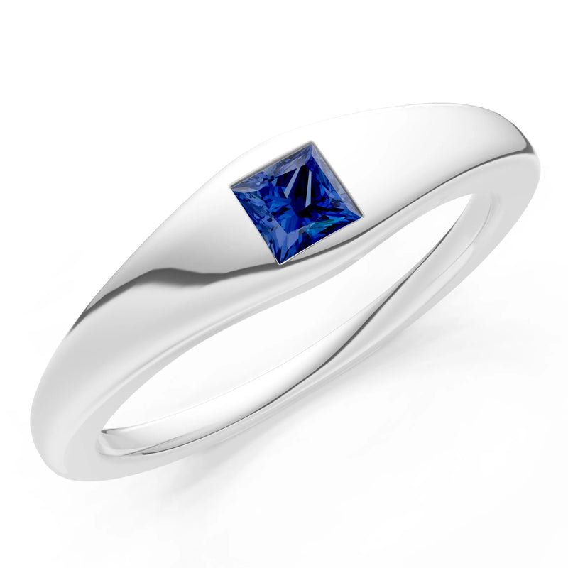 Princess Cut Gemstone Inlaid Mini Signet Ring