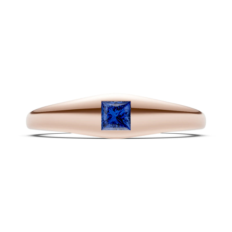 Blue Sapphire Flush-Set Princess Cut Gemstone Mini Signet Ring