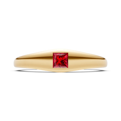 Princess Cut Gemstone Inlaid Mini Signet Ring