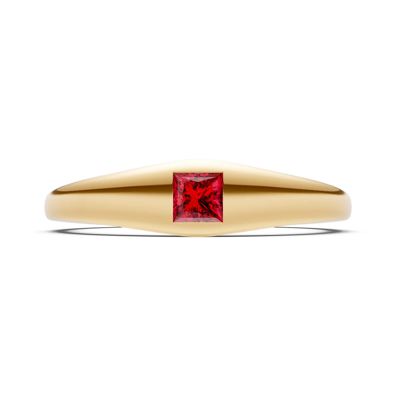 Princess Cut Gemstone Inlaid Mini Signet Ring
